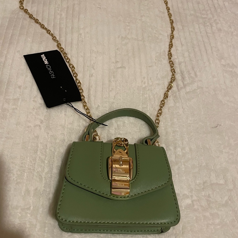 2 for $15 Green Fashion Nova Mini Top-Handle Crossbody Bag with Gold Chain Strap